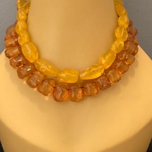 RARE Vintage 80’s Pellini Runway Necklace Double Strand Faux Amber Resin Beads